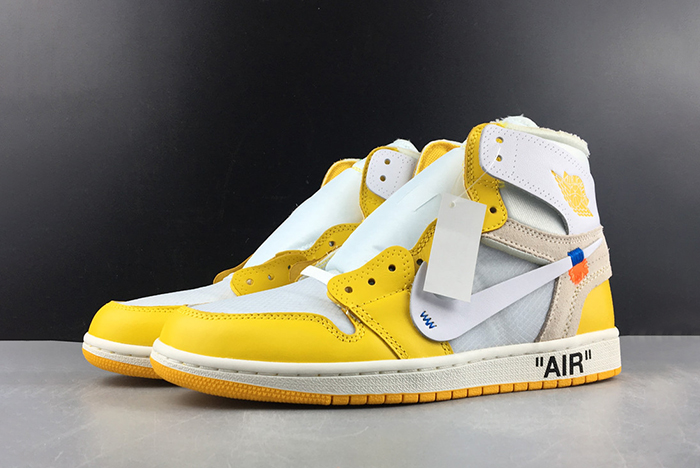 2019 AIR JORDAN 1 X OFF-WHITE NRG WHITE/DARK POWDER YELLOW-CONE AQ0818-149